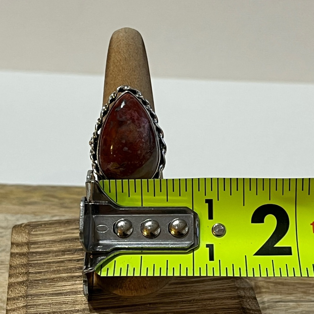 BRECCIATED JASPER GEMSTONE RING SIZE 6.25 STAMPED 925 SILVER PLATED - Picture 7 of 8